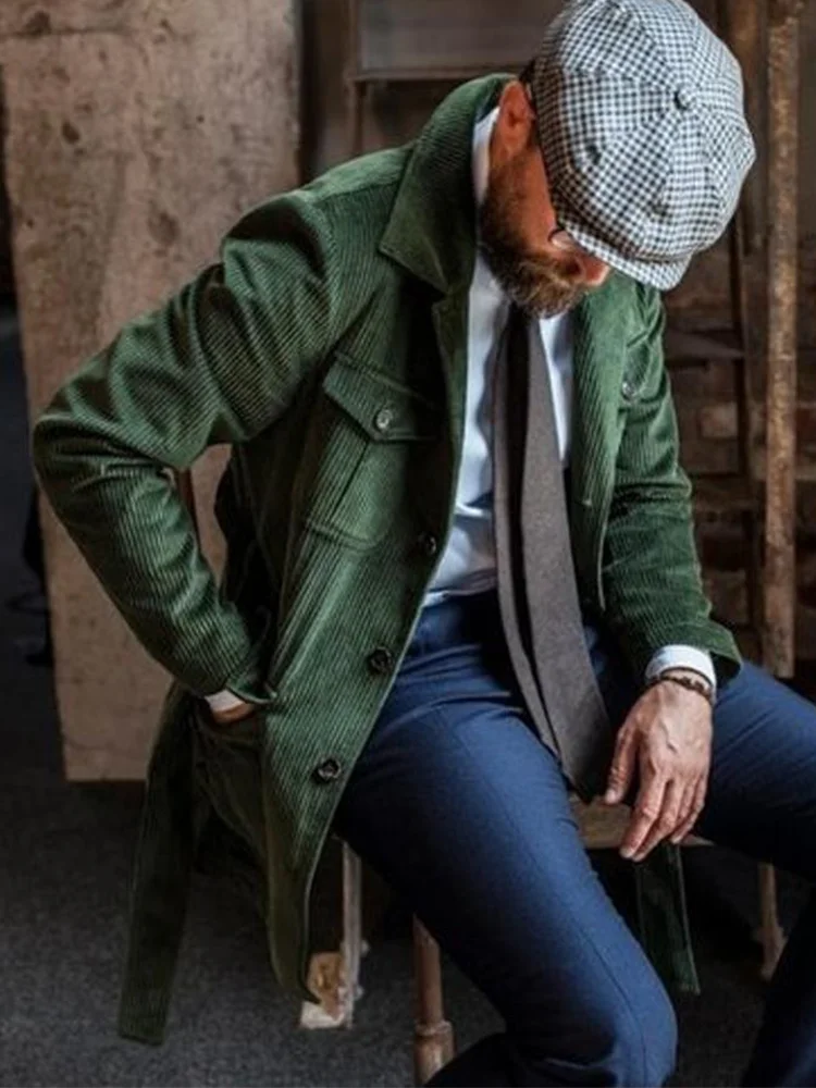 남성용 캐주얼 코듀로이 재킷, 옷깃 멀티 포켓 싱글 브레스트, 오피스 세트 재킷, 잘 생긴 가을 겨울 의류, 2023